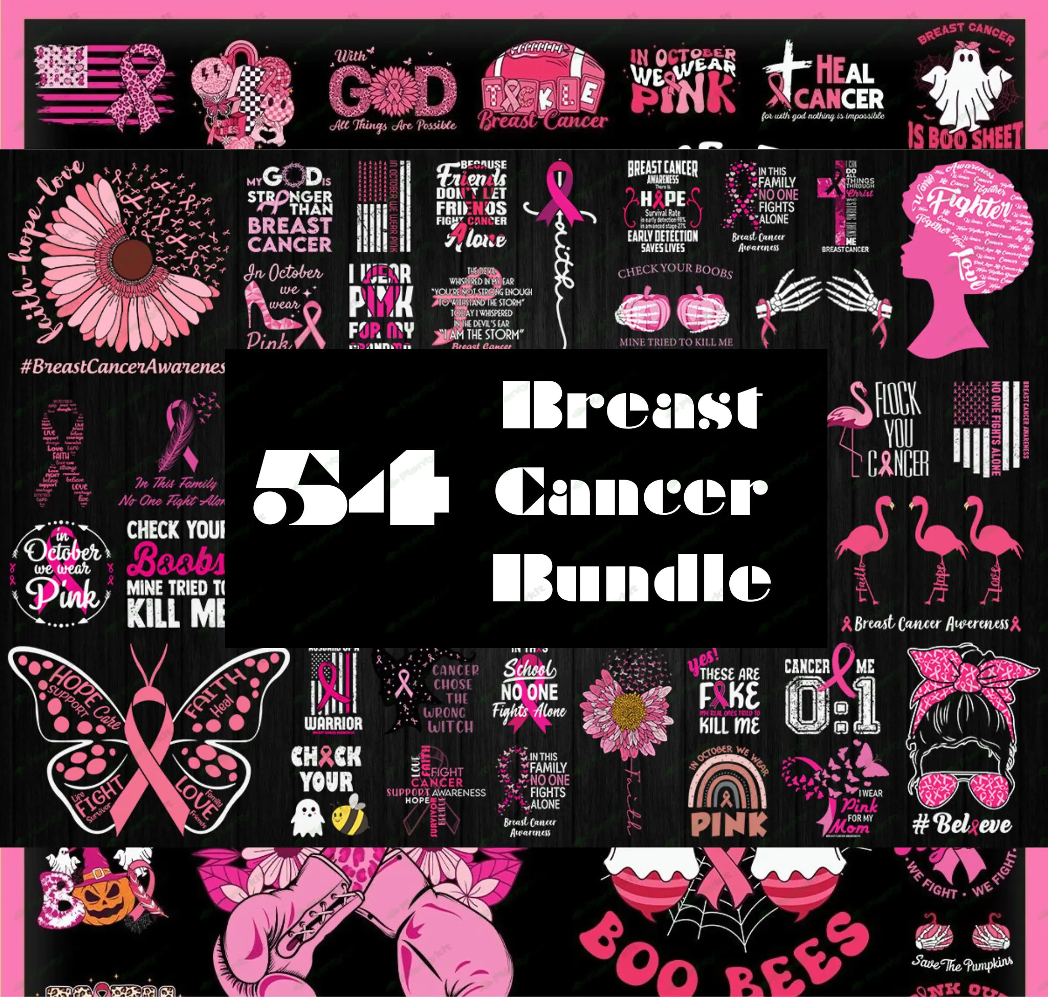 Bundle Breast Cancer Awareness Png, Pink Ribbon, Cancer Ribbon Png, Support Awareness, Tackle Cancer