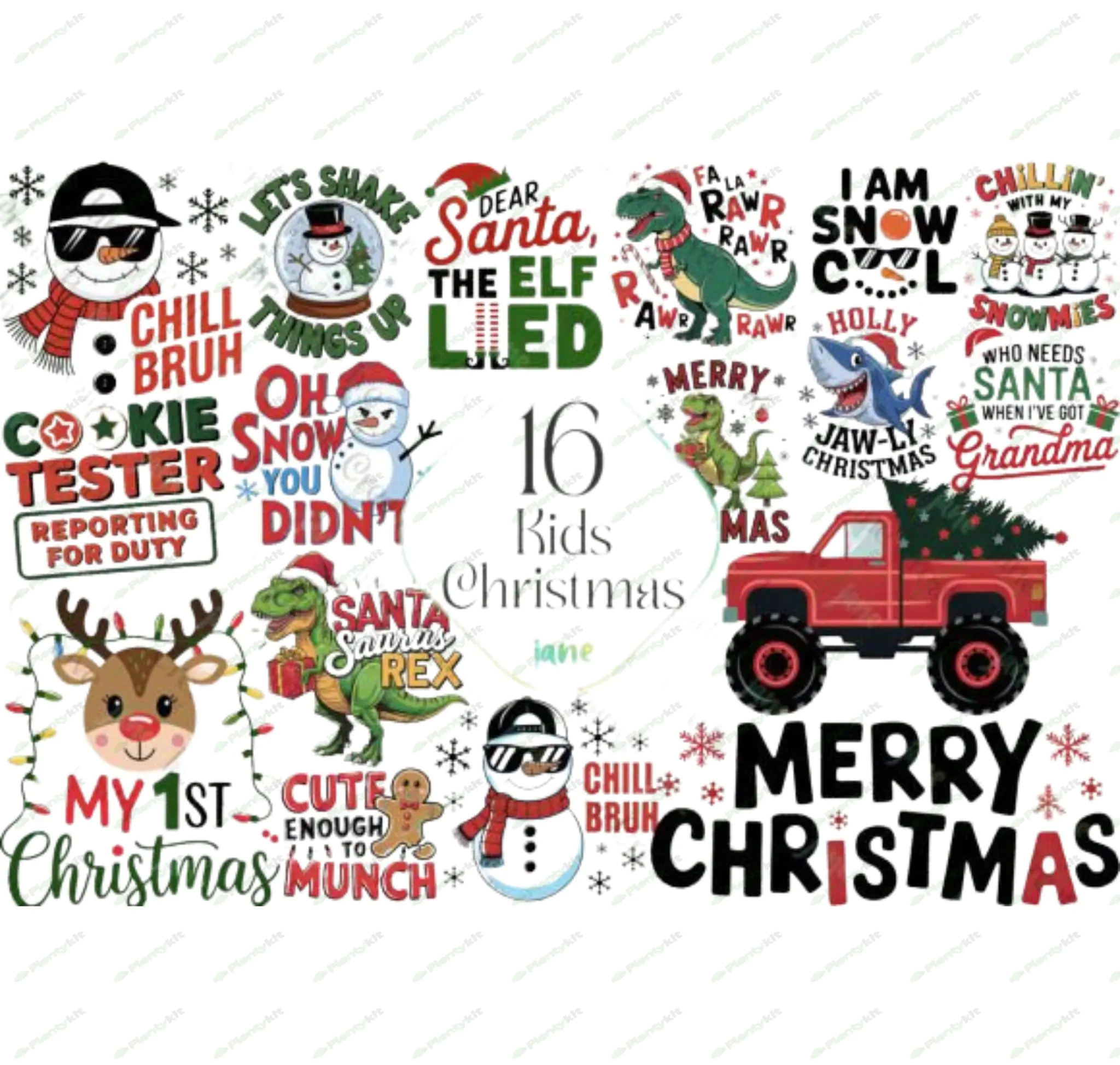 Kids Christmas Sublimation Bundle - 16 PNGs for Stickers, T-Shirts, & Wall Decor - Instant Download,