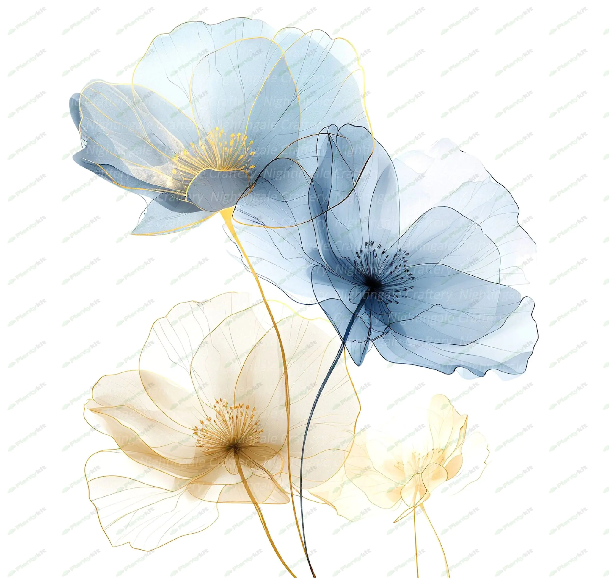 10 Abstract Flowers Clipart 2, Flowers Print, Printable Watercolor clipart, High Quality PNGs, Digit