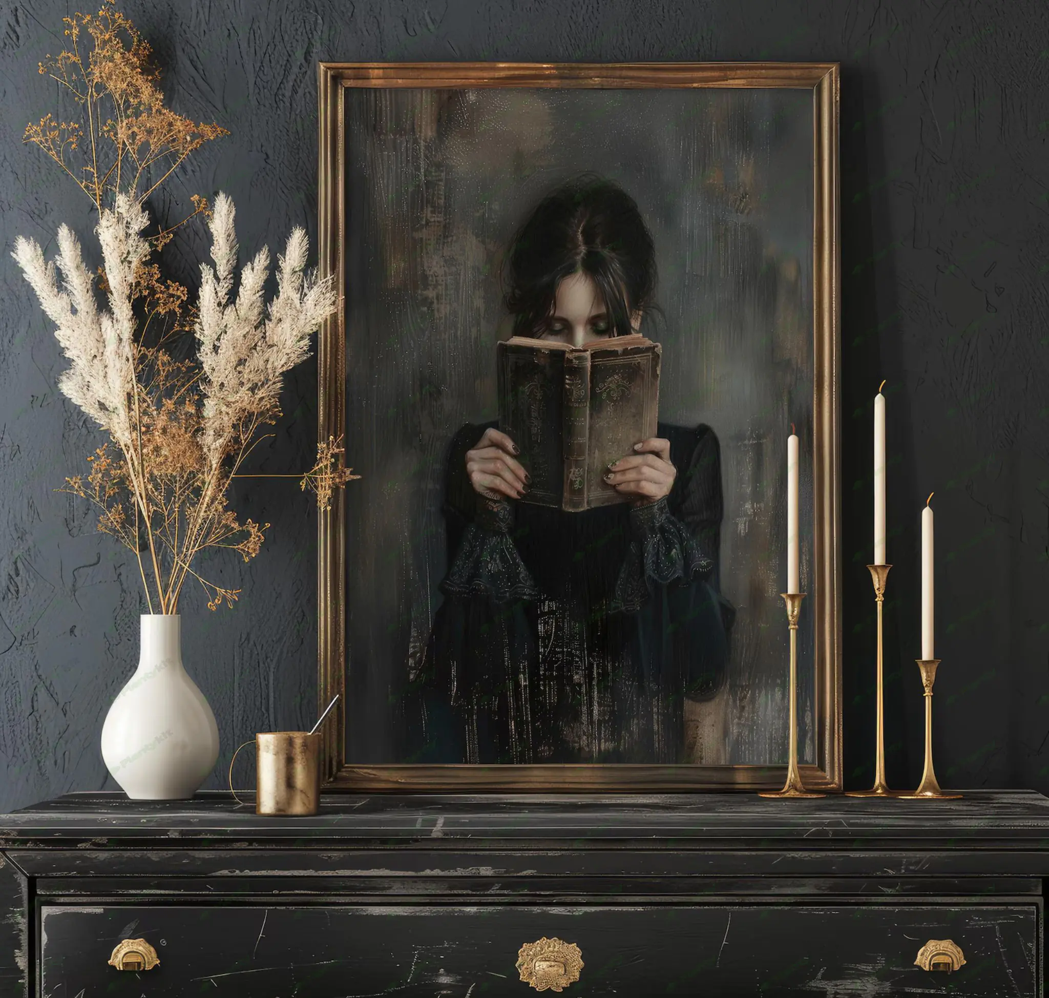 Victorian Woman Reading Bookish Wall Art Print , Dark Academia Decor, Librariancore Wall Art, Moody