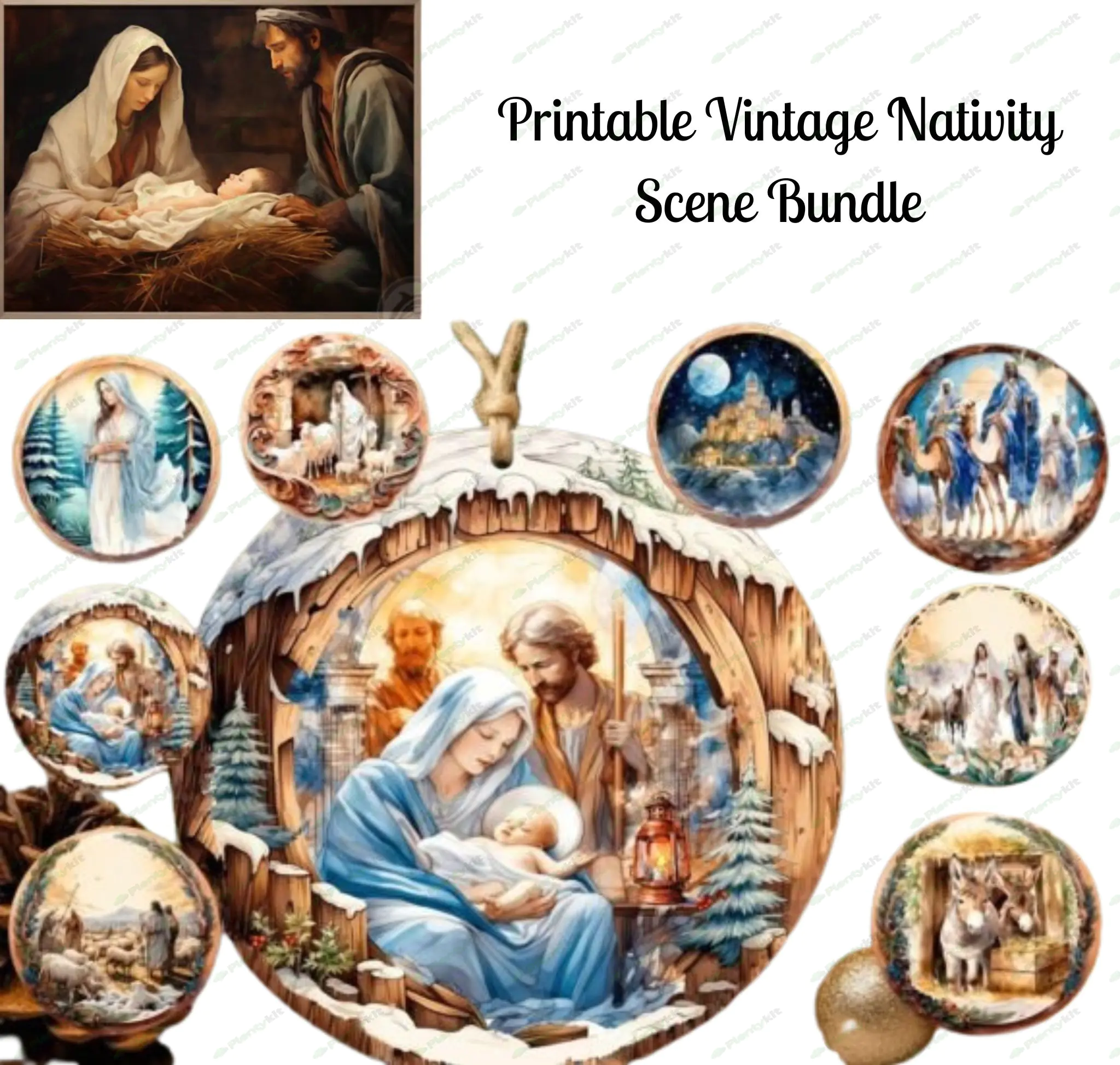 Printable Vintage Nativity Scene Bundle | Christian Holiday Decor | DIY Christmas Art | Religious