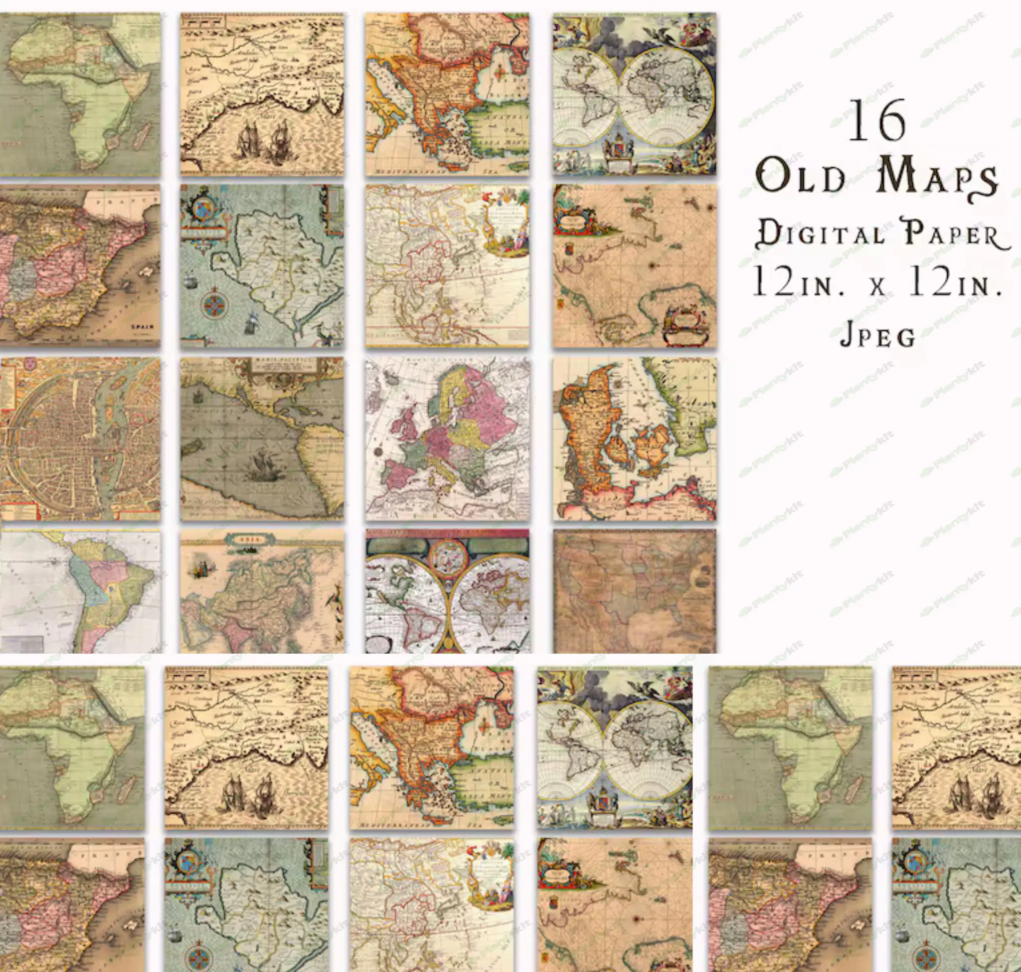 Antique Maps Digital Paper, Globe Background, Printable Old Charts, Vintage