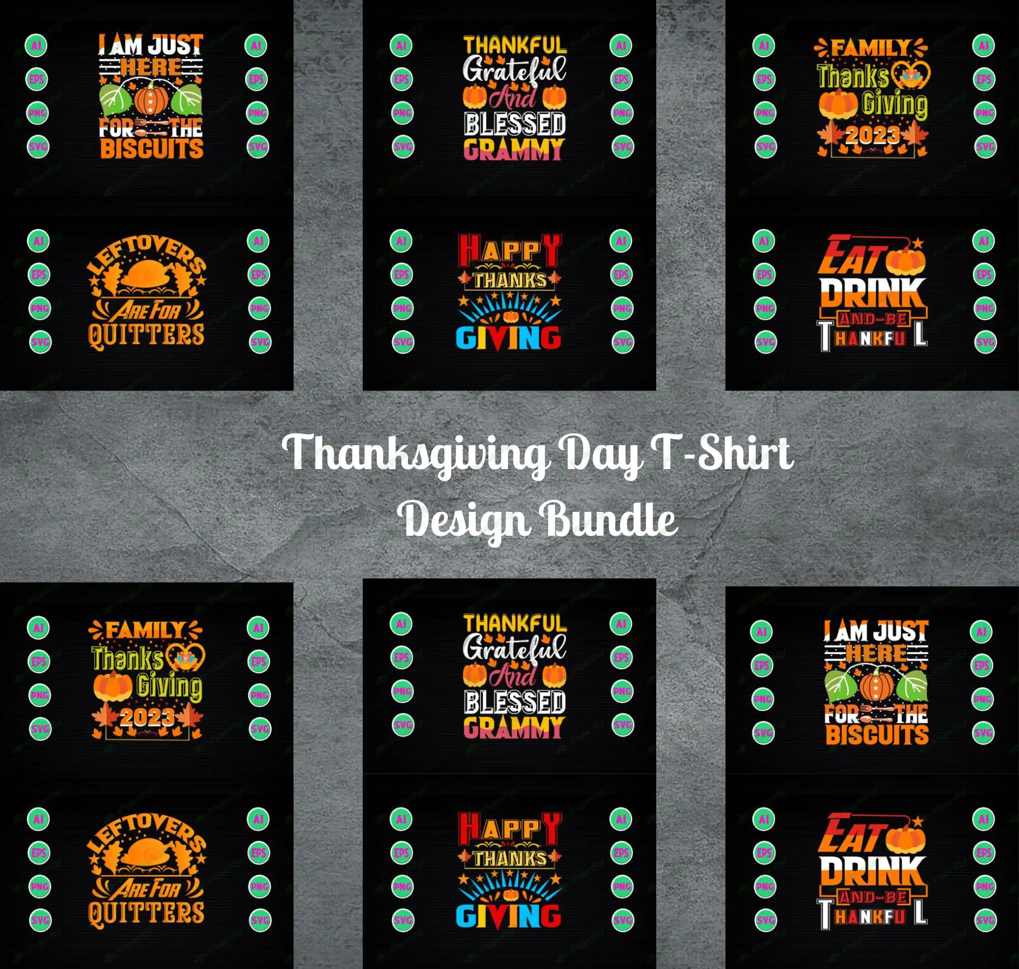 Thanksgiving Day T-Shirt Design Bundle | Fall & Autumn SVG Bundle | Cute & Funny Thanksgiving Shirt