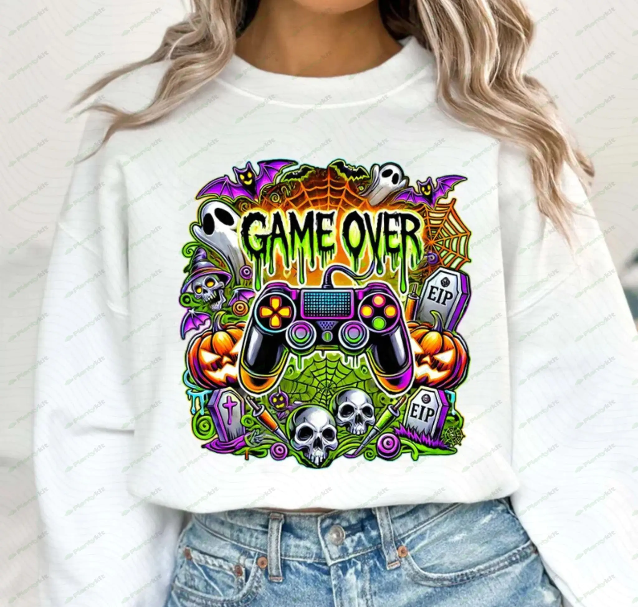 Retro Halloween Gaming Controller Png, Skeleton Zombie Halloween Sublimation Design, Halloween Desig