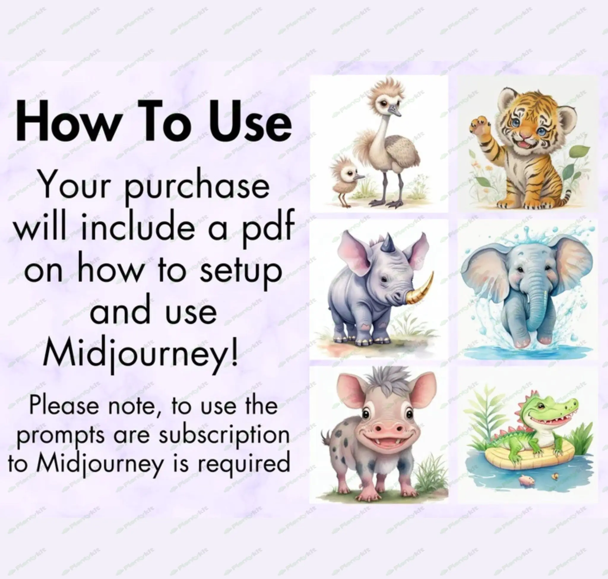 100+ ClipArt Designs Midjourney Prompts Baby Safari Animals, AI Art, Midjourney Prompt, Midjourney A