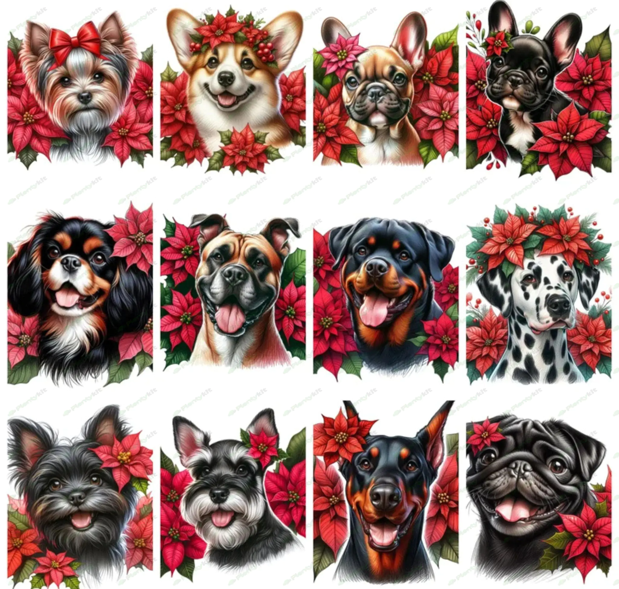 Digital Floral Christmas Dog Bundle - Dog Breed png bundle - Holiday Dog PNG Instant Download for Pu