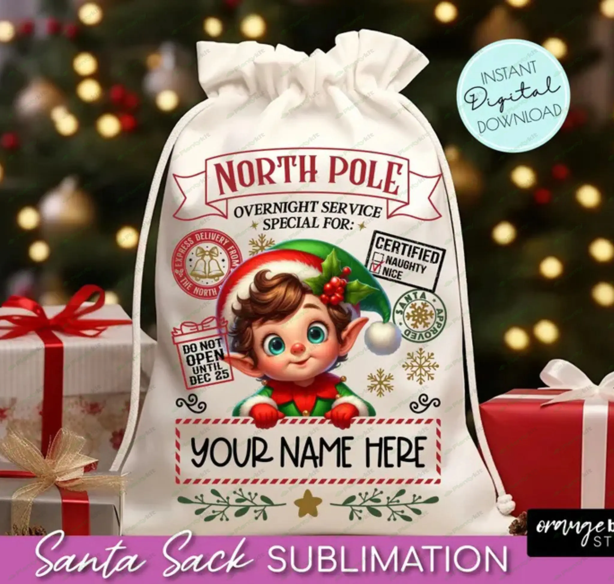 Santa Sack PNG Bundle, Cute Santa Gift Bag Sublimation Designs, North Pole Delivery, Kids Christmas