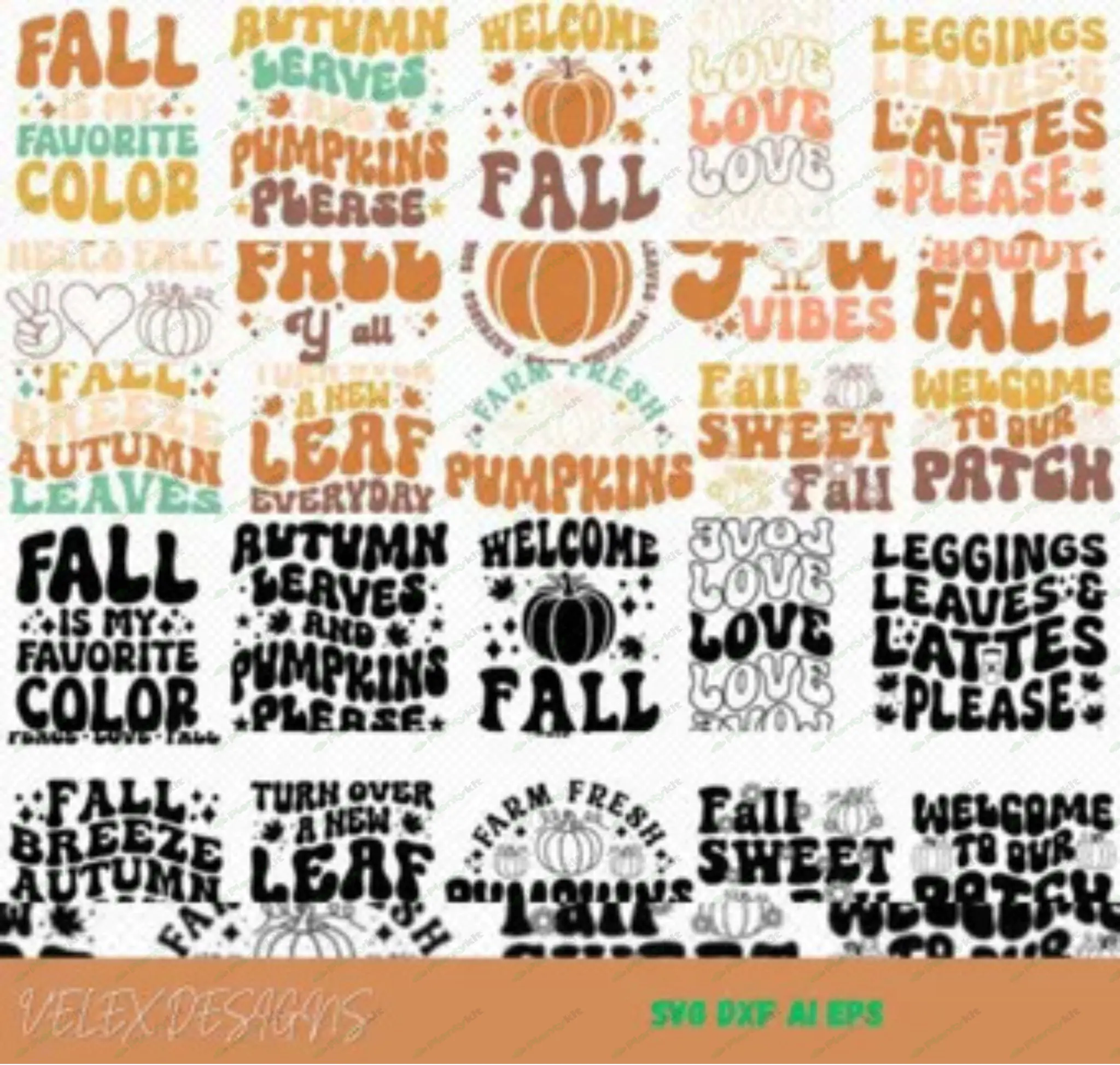 Retro Fall Svg Png Bundle, Pumpkin Season Png, Fall Svg, Fall Sublimation, Fall Svg, Groovy Fall Bun